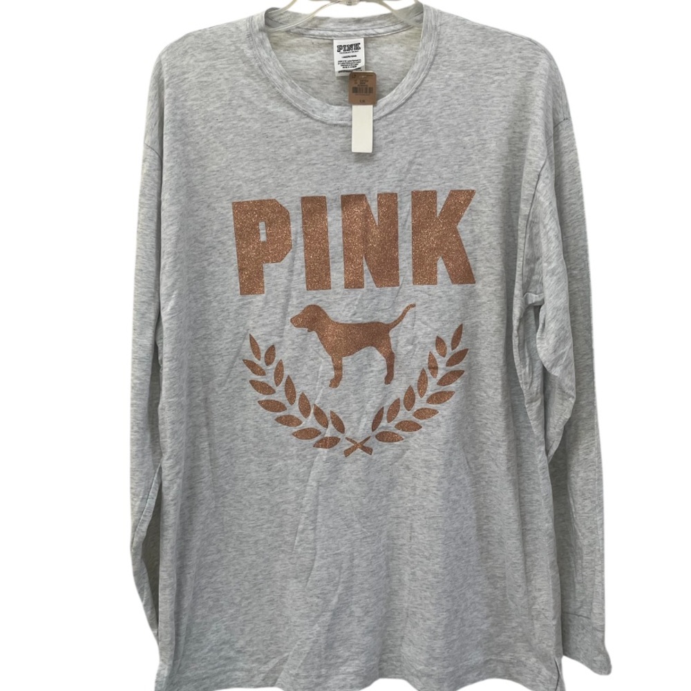 PINK V.S. Glitter Shine Long Sleeve Campus Tee L NWT - Picture 4 of 8